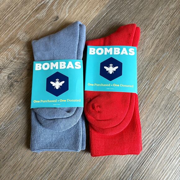 Bombas Midweight Calf/Crew Socks Cotton Blue/Red NWT 2 Pairs - Picture 4 of 4